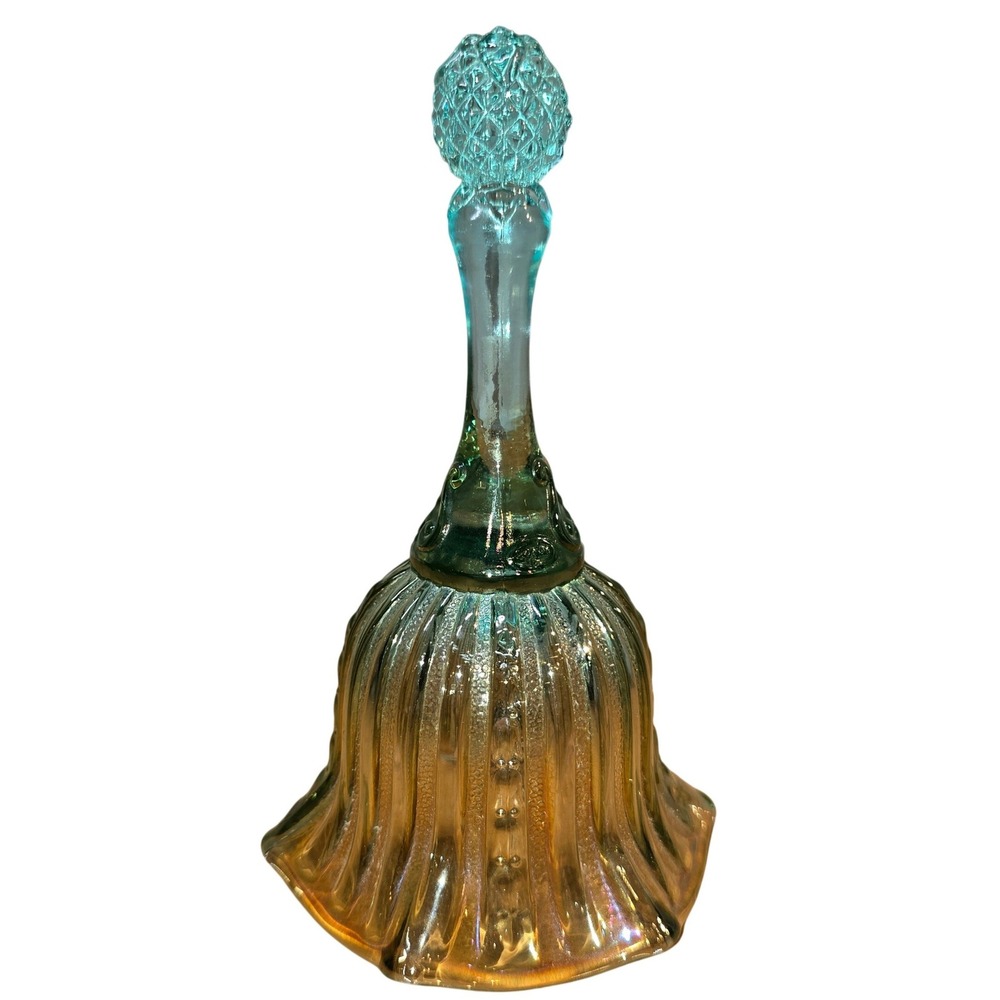 6" Blue Yellow Iridescent Ombre Glass Tulip Shaped Bell